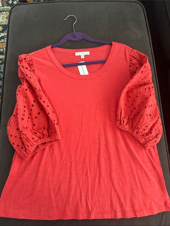 Design History Tops - Design History Red Eyelet Puff-Sleeve Tee